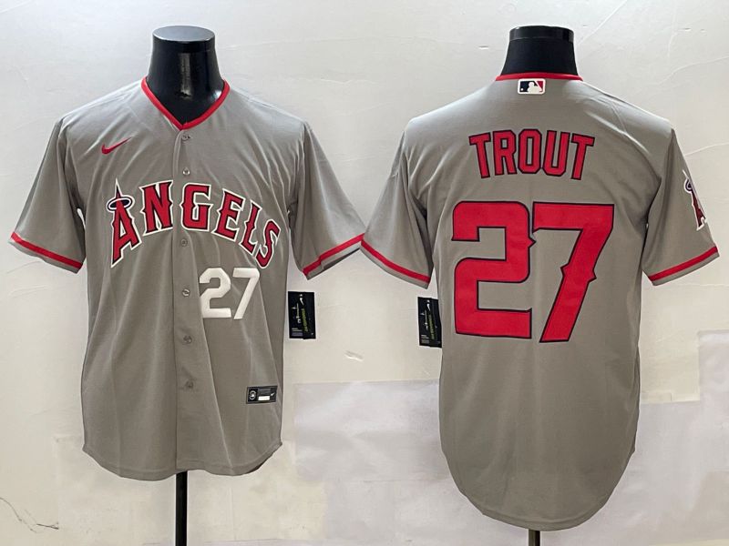 Men Los Angeles Angels #27 Trout Grey Game 2025 Nike MLB Jersey style 2->los angeles angels->MLB Jersey